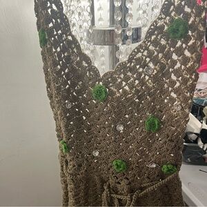 Elegant Crochet Jumpsuit with Green Accents